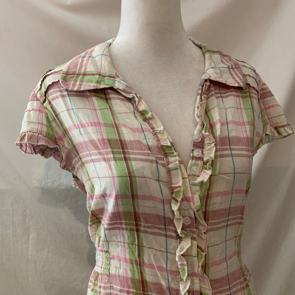Vanity Y2K Plaid Ruffle Button-Up Top - Picture 2 of 5